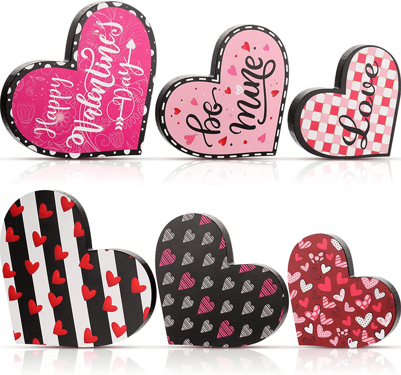 3 Pieces Valentine'S Day Heart Wood Sign Reversible Heart Tray Decor Love Heart Shape Home Decor Double Side Printed Freestanding Table Decorations for Valentines Day Wedding Party (Lovely Style) Home & Garden > Decor > Seasonal & Holiday Decorations Yalikop Lovely Style  