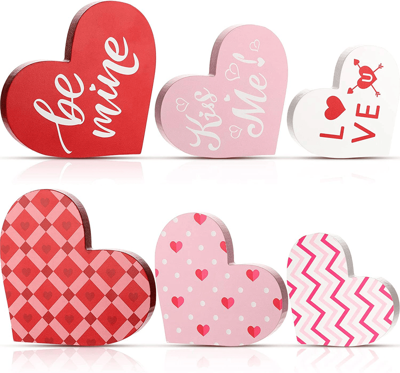 3 Pieces Valentine'S Day Heart Wood Sign Reversible Heart Tray Decor Love Heart Shape Home Decor Double Side Printed Freestanding Table Decorations for Valentines Day Wedding Party (Lovely Style) Home & Garden > Decor > Seasonal & Holiday Decorations Yalikop Elegant Style  