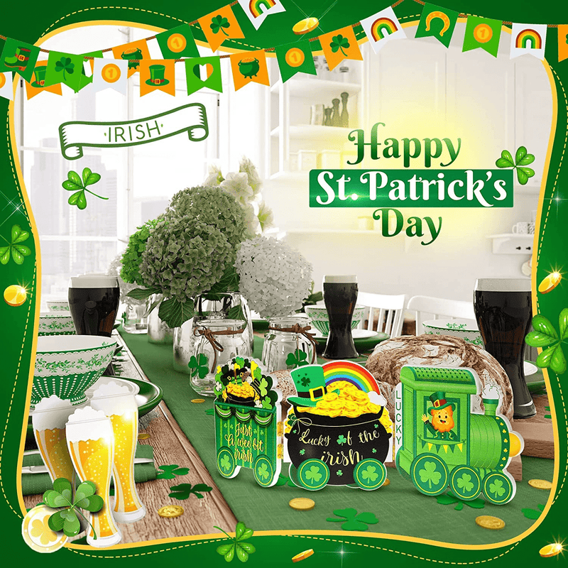3 Pieces Valentine'S Day St. Patrick’S Day Table Centerpiece Decorations Love Shamrocks Theme Train Wooden Decorations for Valentine'S Day St. Patrick’S Day Anniversary Party (Shamrock) Arts & Entertainment > Party & Celebration > Party Supplies Yulejo   