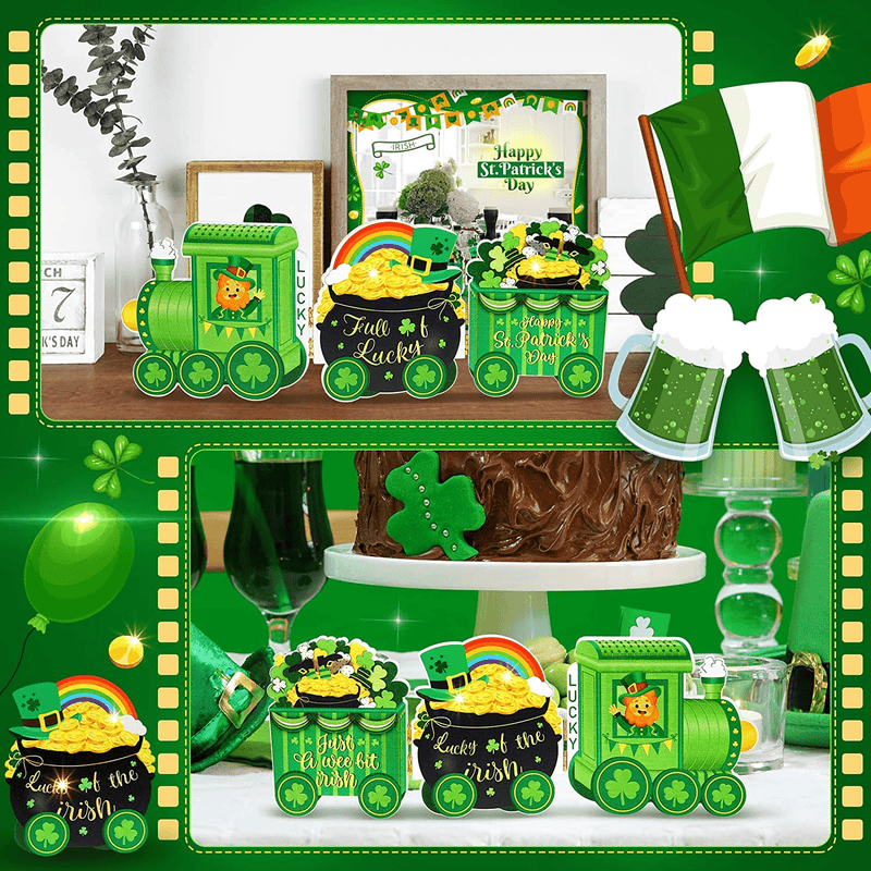 3 Pieces Valentine'S Day St. Patrick’S Day Table Centerpiece Decorations Love Shamrocks Theme Train Wooden Decorations for Valentine'S Day St. Patrick’S Day Anniversary Party (Shamrock)