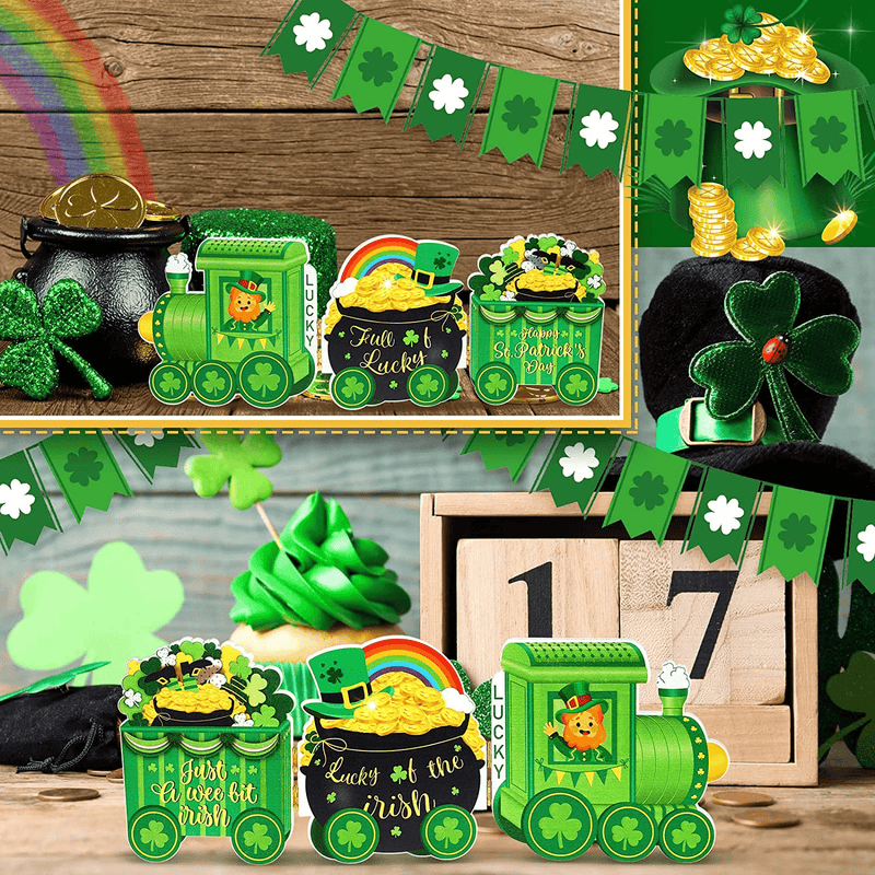 3 Pieces Valentine'S Day St. Patrick’S Day Table Centerpiece Decorations Love Shamrocks Theme Train Wooden Decorations for Valentine'S Day St. Patrick’S Day Anniversary Party (Shamrock) Arts & Entertainment > Party & Celebration > Party Supplies Yulejo   