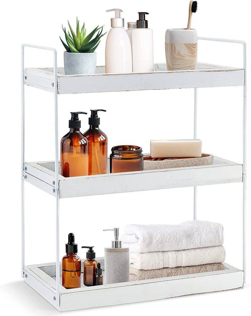 3 Tier Bathroom Counter Organizer, Counter Standing Rack Cosmetic Holder, Bathroom Countertop Organizer and Storage Shelf, Vanity Organizer Bathroom Counter Tray and Coffee Station Organizer Home & Garden > Household Supplies > Storage & Organization Updesign Rustic White  