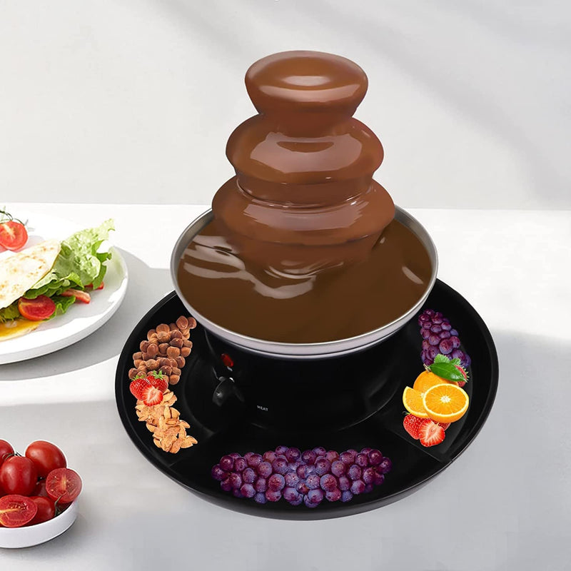 3 Tier Chocolate Fondue Fountain with Fruit Plate, Retro Chocolate Fondue Fountain Electric Stainless Choco Melts Dipping Warmer Machine Perfect for Nacho Cheese, BBQ Sauce, Ranch, Liqueurs Home & Garden > Household Supplies > Household Cleaning Supplies Upthehill   