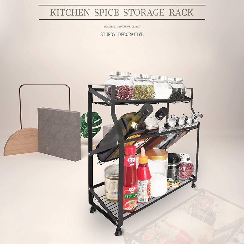 3 Tier Spice Rack Organizer - Kitchen Countertop Storage Organizer for Seasoning Can Jars Bottle (Black) Home & Garden > Decor > Decorative Jars Laiente   