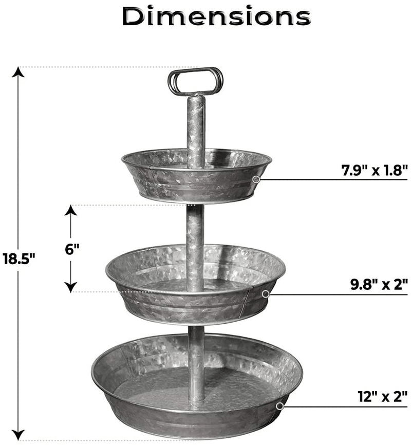 3 Tiered Tray Decor Stand - Galvanized 3 Tier Tray for Cupcake, Dessert, Fruit or Vegetable - Authentic Farmhouse Tiered Tray for Home Decor - Tiered Serving Stand - Ergonomic Three Tiered Tray Home & Garden > Decor > Decorative Trays Sheff   