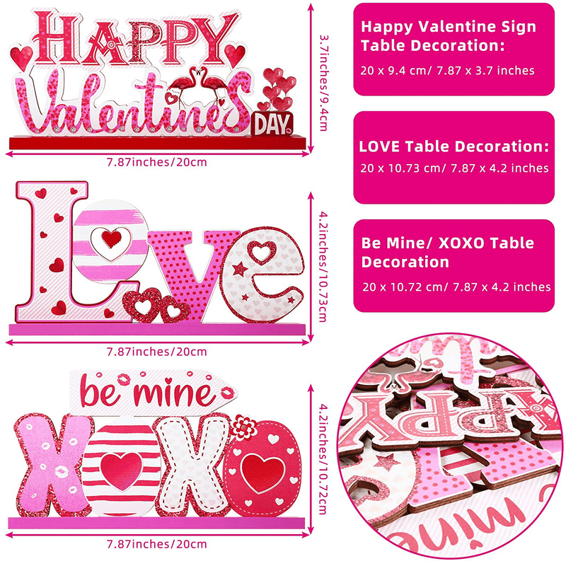 3 Valentine'S Table Decoration Signs Be Mine Sign Love Happy Valentine Table Centerpiece Flamingo Wooden Party Decorations for Holiday Valentine'S Dinner Party Coffee Home & Garden > Decor > Seasonal & Holiday Decorations Sumind   