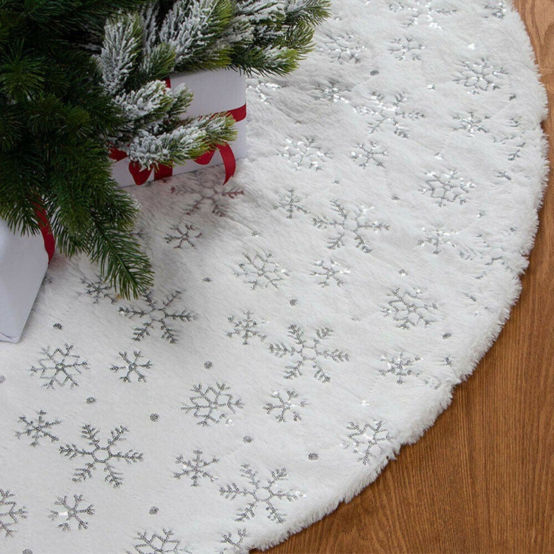 30/35 Inches Snowflake Plush Christmas Tree Skirt Xmas New Year Party Supply Ornament Home & Garden > Decor > Seasonal & Holiday Decorations > Christmas Tree Skirts Costyle 30"  