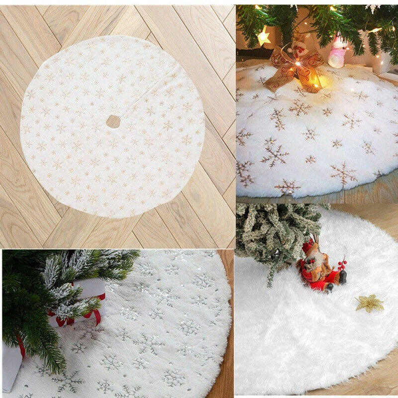 30/35 Inches Snowflake Plush Christmas Tree Skirt Xmas New Year Party Supply Ornament