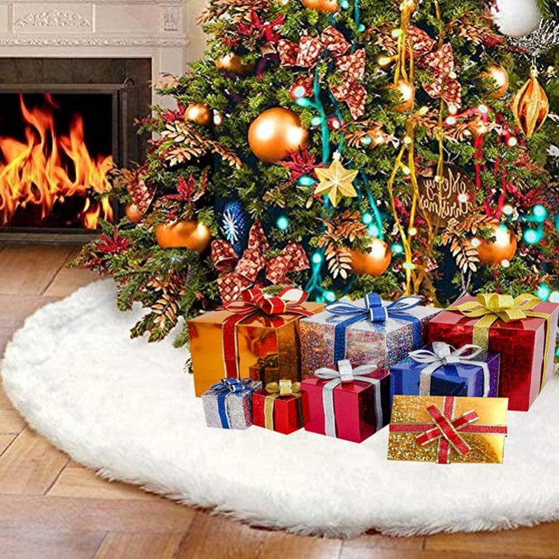 30"-59" Christmas Tree Skirt Whitedouble Layers White Christmas Decoration Modern Faux Fur Tree Skirts Home & Garden > Decor > Seasonal & Holiday Decorations > Christmas Tree Skirts Wisremt 30.71" A 