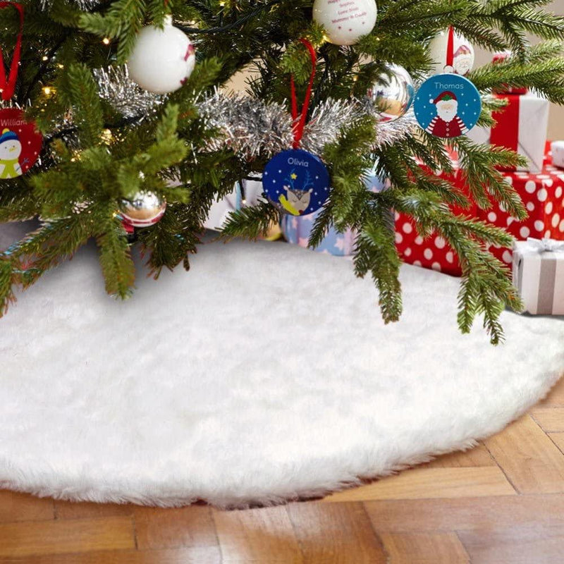 30"-59" Christmas Tree Skirt Whitedouble Layers White Christmas Decoration Modern Faux Fur Tree Skirts Home & Garden > Decor > Seasonal & Holiday Decorations > Christmas Tree Skirts Wisremt   