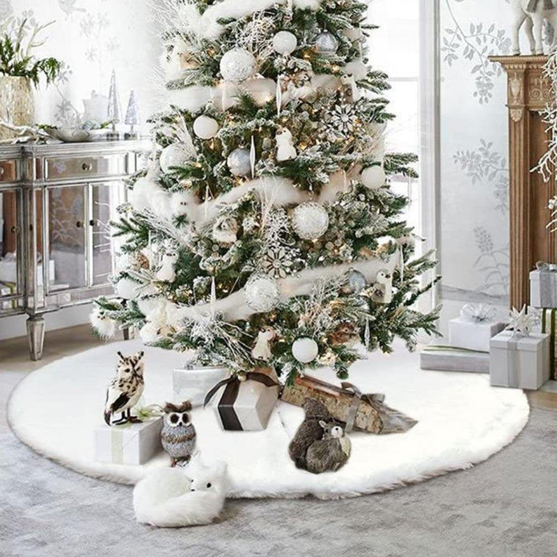 30"-59" Christmas Tree Skirt Whitedouble Layers White Christmas Decoration Modern Faux Fur Tree Skirts Home & Garden > Decor > Seasonal & Holiday Decorations > Christmas Tree Skirts Wisremt   