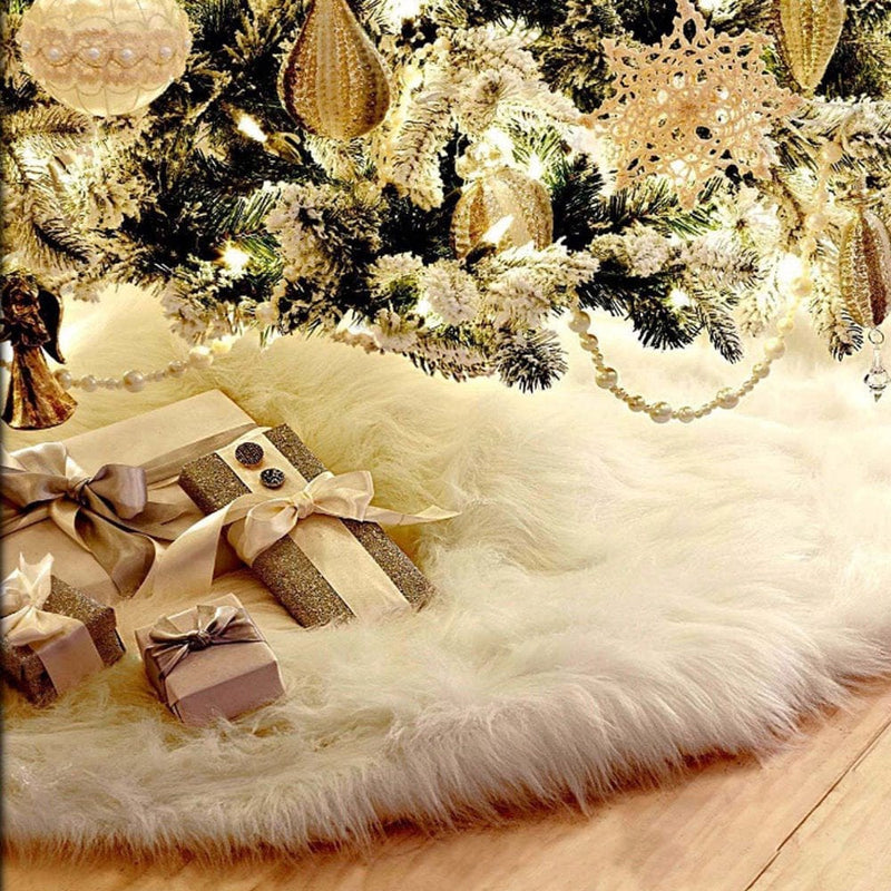 30.7"/ 35.4"/ 48" Diameter Plush White Snowflake Christmas Tree Skirt Base Floor Mat Cover Home & Garden > Decor > Seasonal & Holiday Decorations > Christmas Tree Skirts 07756261267456 35.4" White 