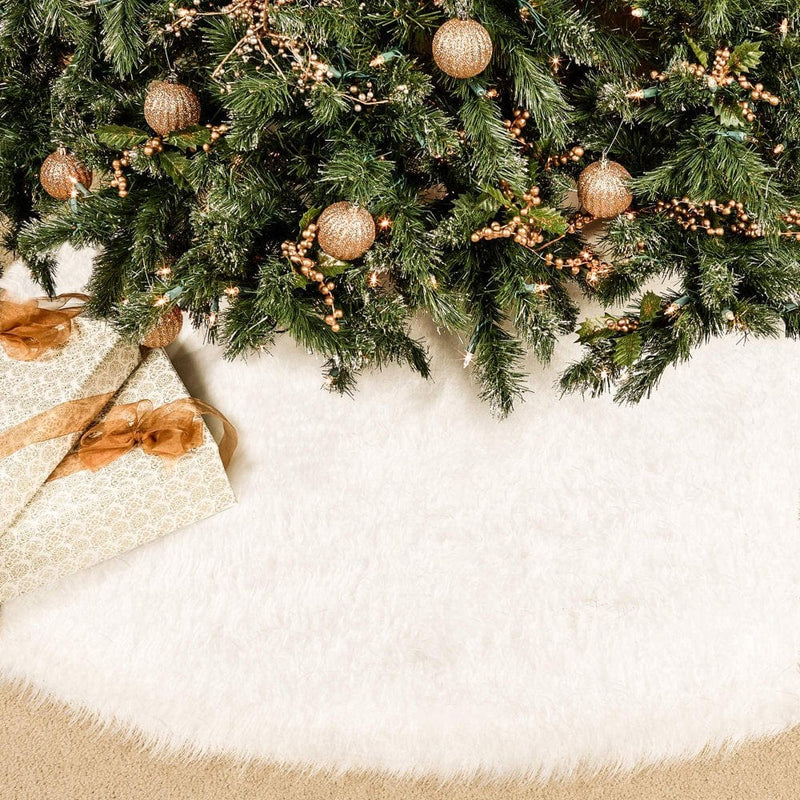 30.7"/ 35.4''/48" round White Faux Fur Christmas Tree Skirts Floor Cover Mat Home Hotel Christmas Party DIY Decor Home & Garden > Decor > Seasonal & Holiday Decorations > Christmas Tree Skirts Novashion 30.7" White - A 