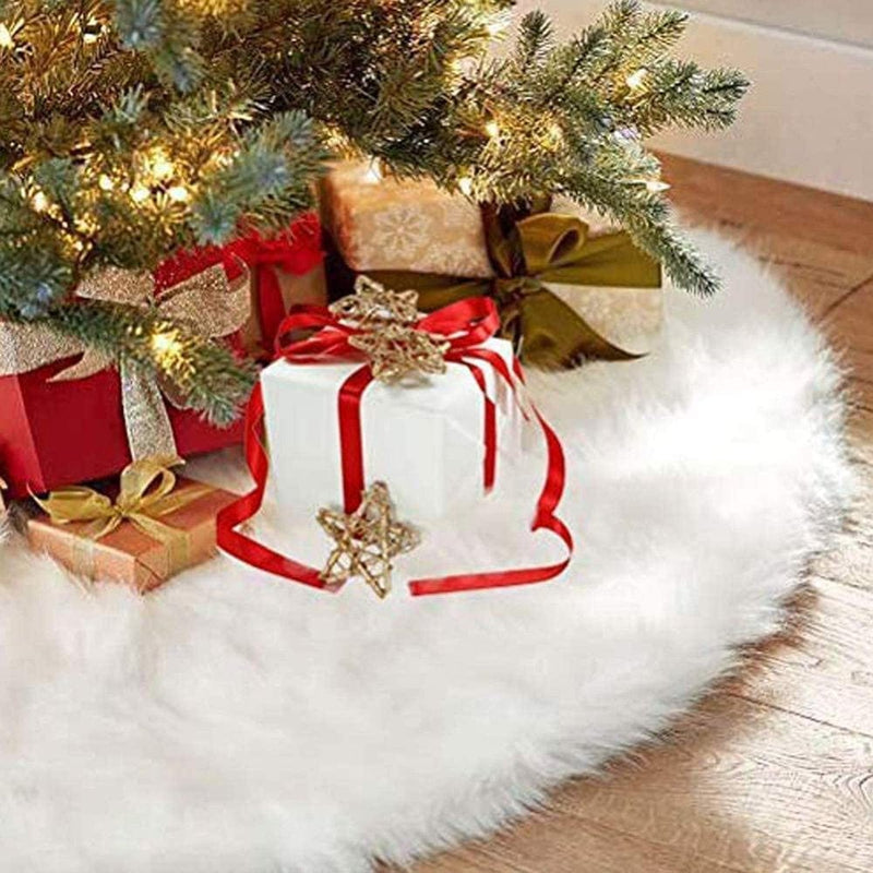 30.7"/ 35.4''/48" round White Faux Fur Christmas Tree Skirts Floor Cover Mat Home Hotel Christmas Party DIY Decor Home & Garden > Decor > Seasonal & Holiday Decorations > Christmas Tree Skirts Novashion 48" White - B 