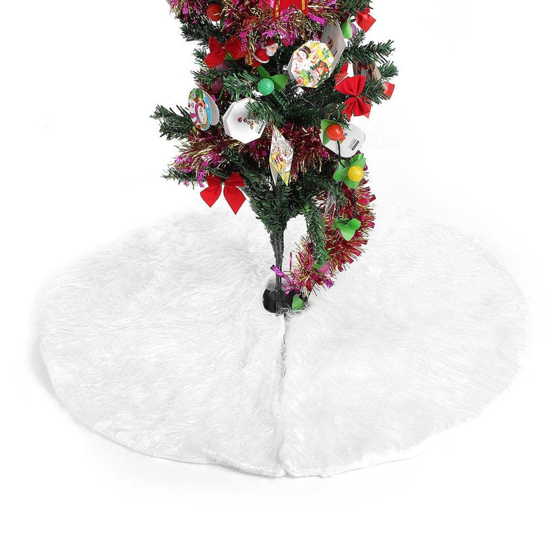 30.7"/ 35.4"/ 48" round White Plush Snowflake Christmas Tree Skirt Base Floor Mat Cover Decor