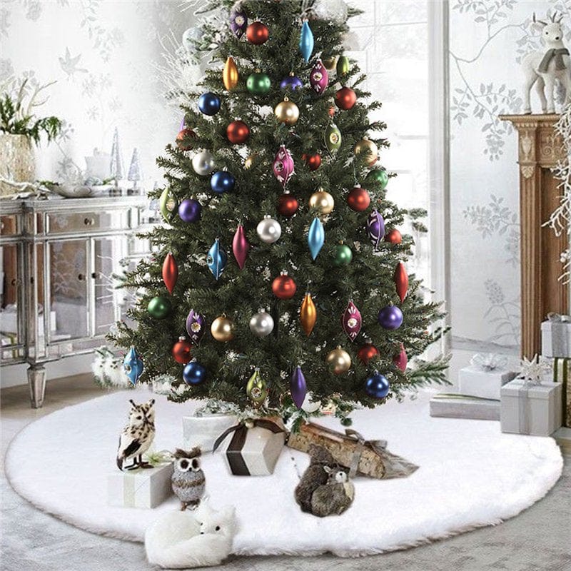 30.7"/ 35.4"/ 48" round White Plush Snowflake Christmas Tree Skirt Base Floor Mat Cover Decor Home & Garden > Decor > Seasonal & Holiday Decorations > Christmas Tree Skirts Kadell   
