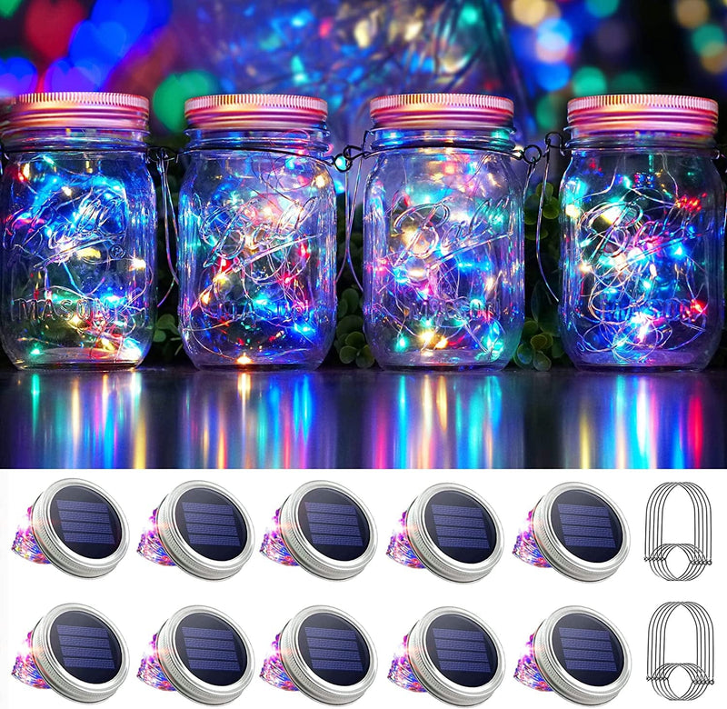 30 LED 10 Packs Mason Jar Lights with Hangers Colorful Solar Mason Jar Lids Fairy String Light Outdoor for Patio Yard Garden Decor Christmas Wedding Party Lights (NO Jars) Home & Garden > Lighting > Light Ropes & Strings SmilingTown Multi-colored-Red  