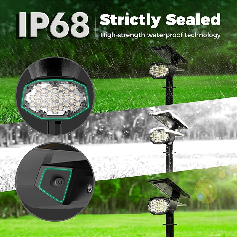 30 Leds Solar Spot Lights Outdoor, 2 Modes Cold & Warm White Adjustable Solar Landscape Spotlights, IP68 Waterproof, Solar Outdoor Lights for Yard Garden Driveway Porch Walkway Pool Patio, 2 Pack
