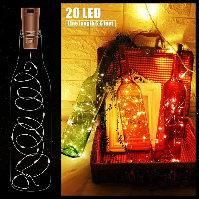 30 Pack Wine Bottle Lights with Cork - Cork Bottle Lights 90 Additional Batteries 6.6 Feet Silver Wire 20 Leds,Fairy Mini String Lights for Christmas,Diy,Party,Decor,Wedding (Warm White)