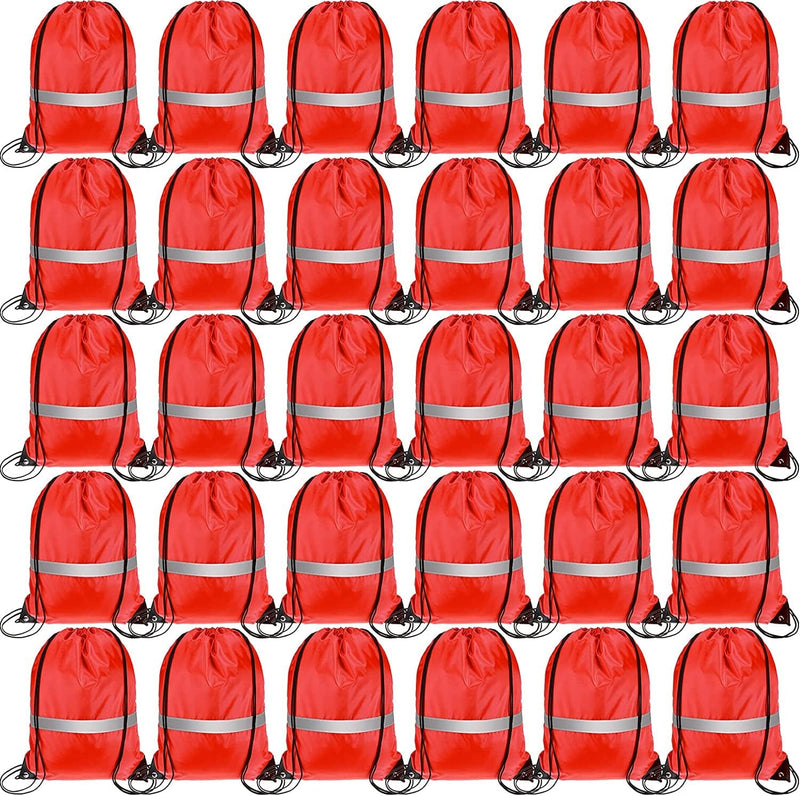 30 Pieces Reflective Drawstring Backpack Bags Sports Gym Cinch Bags Cinch Sack Tote Bags for School Yoga Sport Traveling (Red) Home & Garden > Household Supplies > Storage & Organization Shappy Red  