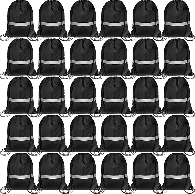 30 Pieces Reflective Drawstring Backpack Bags Sports Gym Cinch Bags Cinch Sack Tote Bags for School Yoga Sport Traveling (Red) Home & Garden > Household Supplies > Storage & Organization Shappy Black  