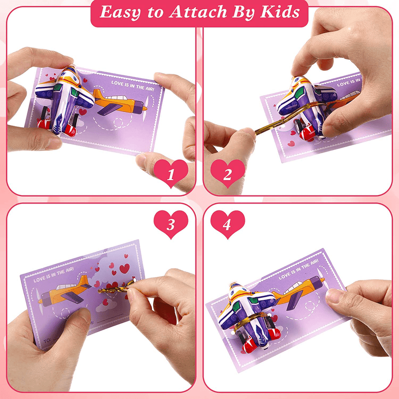 30 Sets Valentines Day Cards for Child, Planes Valentine'S Greeting Cards with Pull Back Planes Toy, Kids Valentines Exchange Gift Cards Party Favors 6 Designs for Boys Girls School Classroom Supplies
