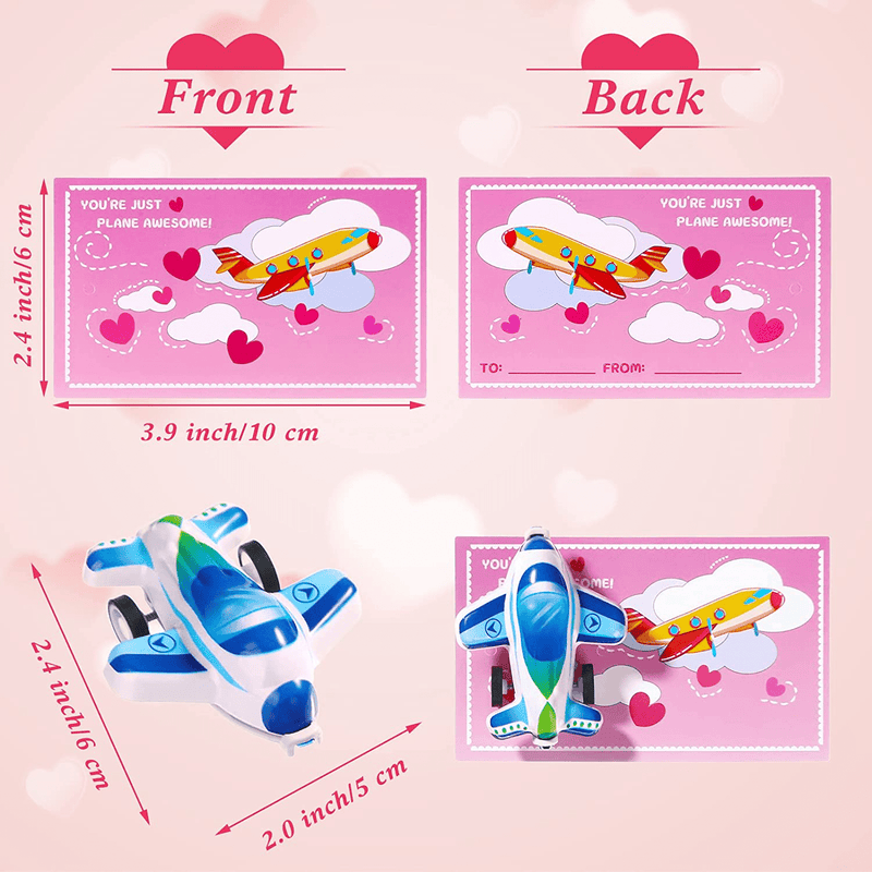 30 Sets Valentines Day Cards for Child, Planes Valentine'S Greeting Cards with Pull Back Planes Toy, Kids Valentines Exchange Gift Cards Party Favors 6 Designs for Boys Girls School Classroom Supplies