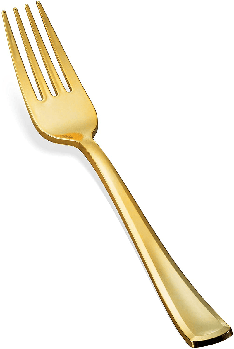 300 Gold Plastic Silverware Set - Plastic Gold Cutlery Set - Disposable Flatware Gold - 100 Gold Plastic Forks, 100 Gold Plastic Spoons, 100 Gold Cutlery Knives Heavy Duty Silverware for Party Bulk