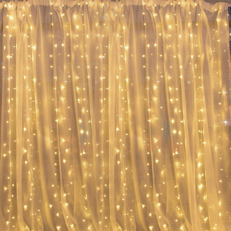 300 LED Curtain Lights for Bedroom - Brightown 9.8 FT Hanging Window Lights with Remote, Connectable, 8 Modes, Waterproof Fairy Lights for Outdoor Indoor Christmas Holiday Party, Warm White Home & Garden > Lighting > Light Ropes & Strings Brightown Warm White 10 ft 