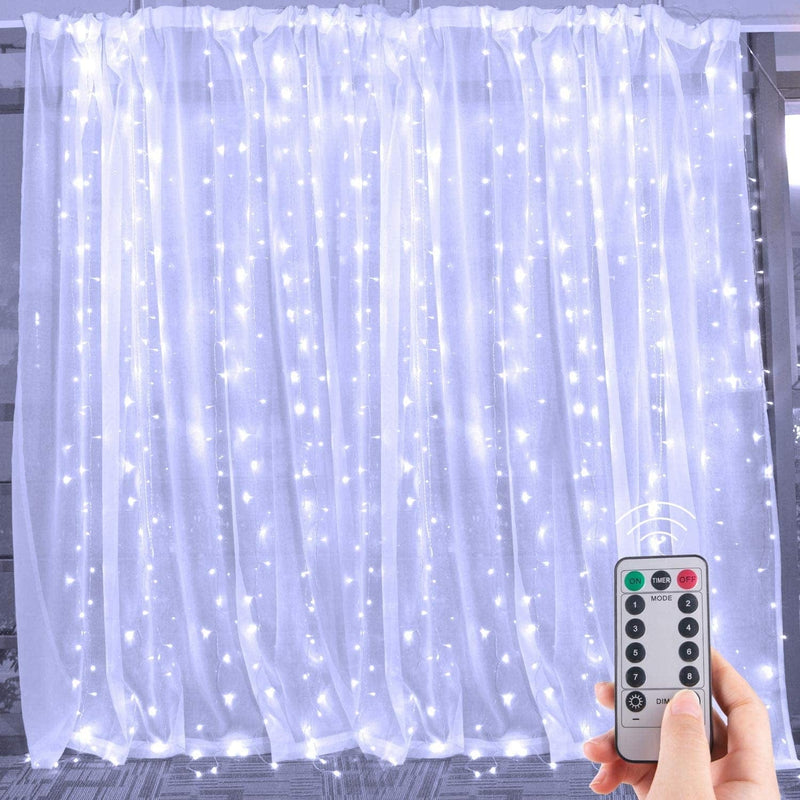300 LED Curtain Lights for Bedroom - Brightown 9.8 FT Hanging Window Lights with Remote, Connectable, 8 Modes, Waterproof Fairy Lights for Outdoor Indoor Christmas Holiday Party, Warm White Home & Garden > Lighting > Light Ropes & Strings Brightown White 10 ft 