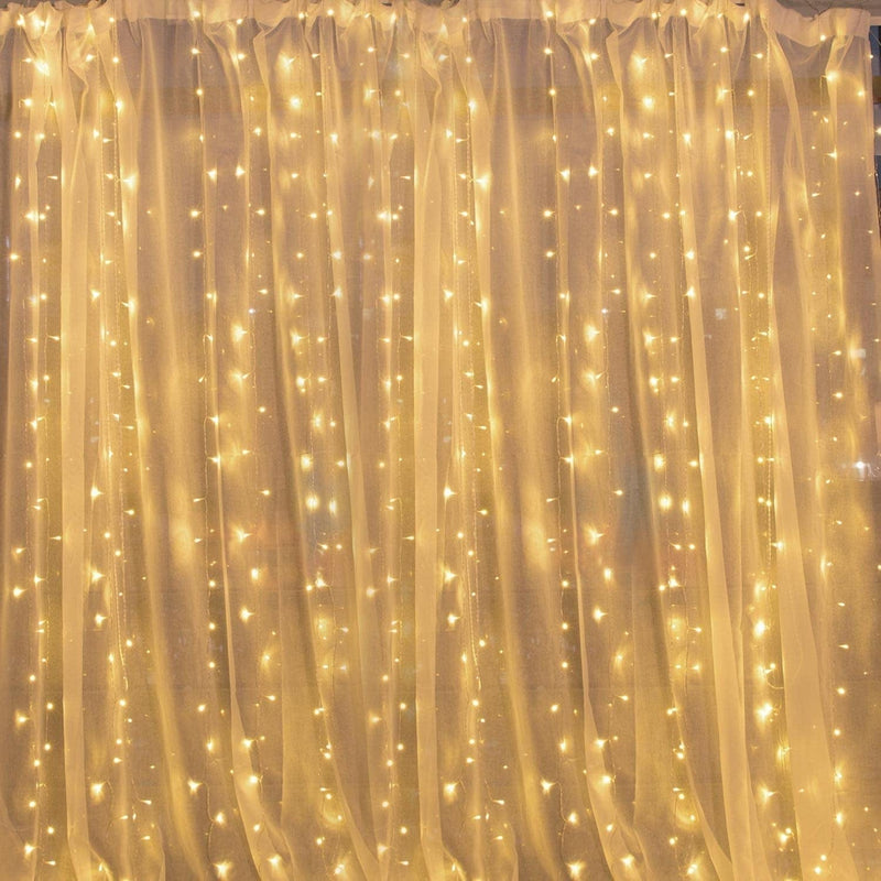 300 LED Curtain Lights for Bedroom - Brightown 9.8 FT Hanging Window Lights with Remote, Connectable, 8 Modes, Waterproof Fairy Lights for Outdoor Indoor Christmas Holiday Party, Warm White Home & Garden > Lighting > Light Ropes & Strings Brightown Warm White 10FT * 2 