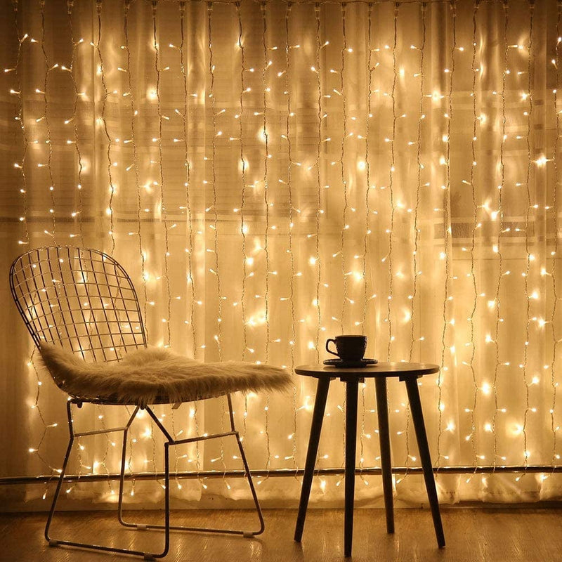 300 LED Curtain Lights for Bedroom - Brightown 9.8 FT Hanging Window Lights with Remote, Connectable, 8 Modes, Waterproof Fairy Lights for Outdoor Indoor Christmas Holiday Party, Warm White