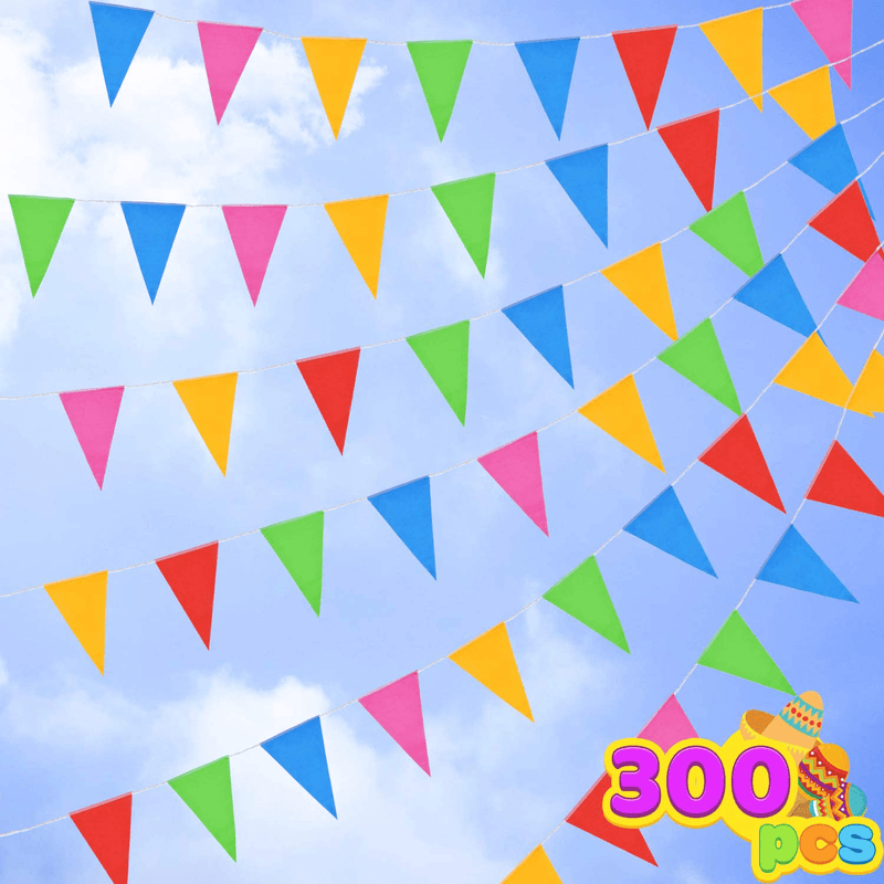 300 Pennant Flags 375ft 5 Colors Nylon Banner for Grand Opening, Carnivals Party and Shop Celebrations, Fiesta Party Supplies, Luau Event, Mexican Festivals. Arts & Entertainment > Party & Celebration > Party Supplies JOYIN Default Title  