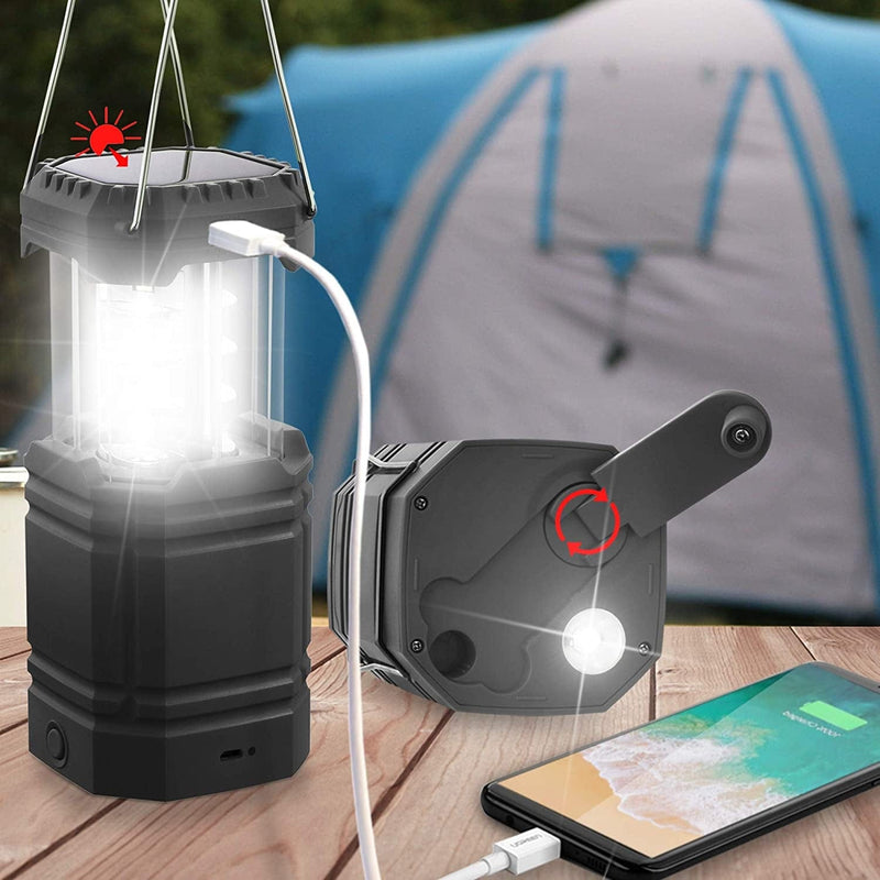 3000 Large Capacity Hand Crank Solar Camping Lantern, Portable Ultra Bright LED Torch, 23-26 Hours Running Time, USB Charger, Electronic Lantern for Outdoor Home & Garden > Lighting > Lamps Mesqool E-commerce Co.Ltd Black  
