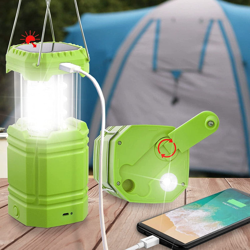 3000 Large Capacity Hand Crank Solar Camping Lantern, Portable Ultra Bright LED Torch, 23-26 Hours Running Time, USB Charger, Electronic Lantern for Outdoor Home & Garden > Lighting > Lamps Mesqool E-commerce Co.Ltd Green  