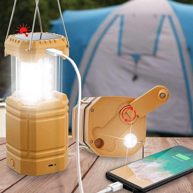 3000 Large Capacity Hand Crank Solar Camping Lantern, Portable Ultra Bright LED Torch, 23-26 Hours Running Time, USB Charger, Electronic Lantern for Outdoor Home & Garden > Lighting > Lamps Mesqool E-commerce Co.Ltd Yellow  