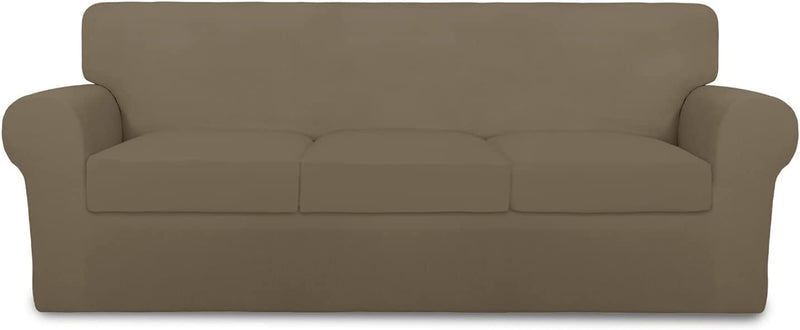Purefit 4 Pieces Super Stretch Chair Couch Cover for 3 Cushion Slipcover – Spandex Non Slip Soft Sofa Cover for Kids, Pets, Washable Furniture Protector (Sofa, Brown) Home & Garden > Decor > Chair & Sofa Cushions PureFit Natural Large 