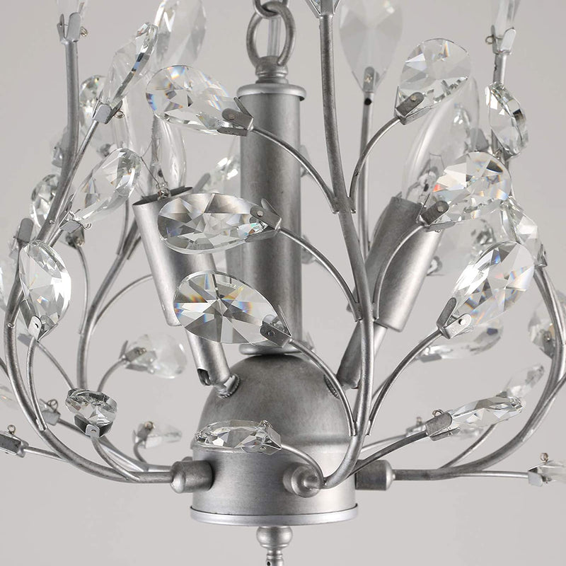 Seol-Light Vintage Crystal Branch Ceiling Pendant Hanging Light Chandeliers Flush Mounted Fixture with 3 Lights E12 120W Sliver Grey Home & Garden > Lighting > Lighting Fixtures > Chandeliers SEOL   