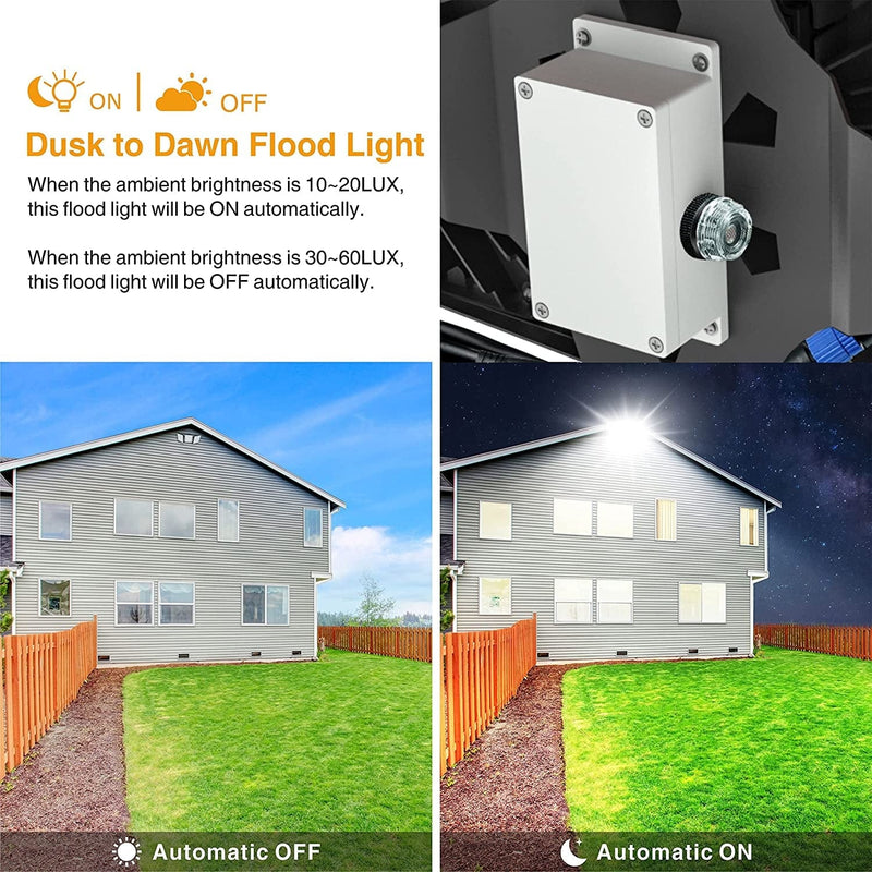 300W Dusk to Dawn LED Flood Light, STASUN 27000Lm Super Bright Outdoor Lighting, 5000K Daylight White, IP65 Waterproof Wide Angle Exterior Lighting LED Security Area Light for Yard, Patio, Parking Lot Home & Garden > Lighting > Flood & Spot Lights STASUN   
