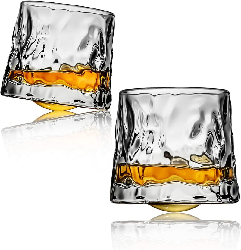 LOVWISH Spinning Old Fashioned Whiskey Glasses, Set of 2 Rocks Glasses - Bar Glasses for Drinking Bourbon, Scotch, Cocktails, Cognac, Tequila, Irish, Brandy Home & Garden > Kitchen & Dining > Barware LOVWISH water Wave style  