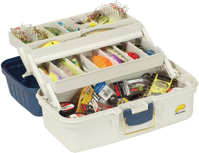 Plano 2-Tray Tackle Box with Dual Top Access, Blue Metallic/Off White, Premium Tackle Storage, 620206, One Size Sporting Goods > Outdoor Recreation > Fishing > Fishing Tackle Plano Molding Company   