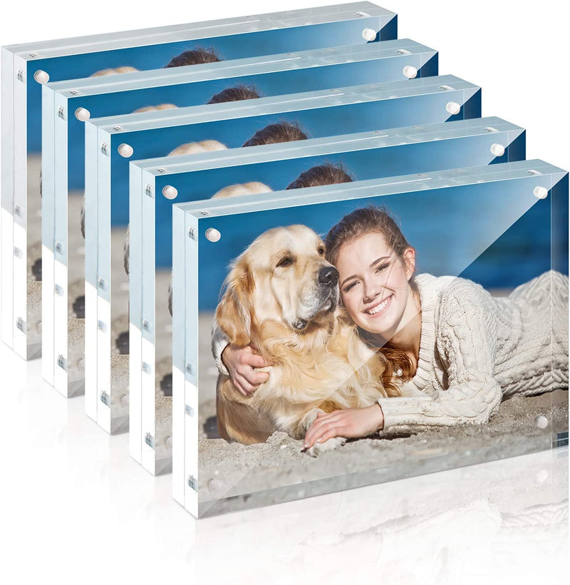 Picture Frames Acrylic, TWING 5 Pack 4X6 Acrylic Frame, Horizontal Magnet Double Sided 4X6 Picture Frame,12+12Mm Thick Clear Frameless Desktop Display Self Standing Magnetic Acrylic Block Photo Frame, Halloween Picture Frame Gift Ideal Home & Garden > Decor > Picture Frames TWING 5 Pack 5X7 