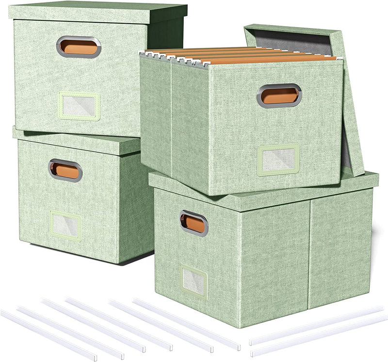 Oterri File Storage Organizer Box,Filing Box,Portable File Box with Lid,Fit for Letter/Legal File Folder Storage, Easy Slide Durable Hanging File Box for Office/Decor/Home,1 Pack,Gray-Box Only Home & Garden > Household Supplies > Storage & Organization Oterri Green 4 pack 