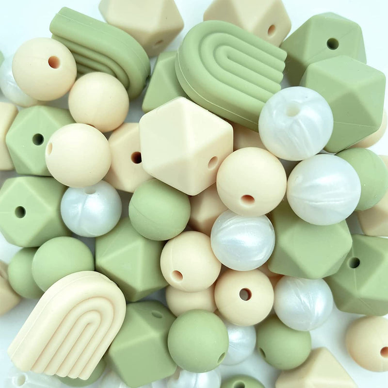 Sports Silicone Beads 15Mm Baseball Softball Football round Silicone Beads Soccer Basketball Volleyball Silicone Accessory Kit for Keychain Making Bracelet Necklace Handmade Crafts-60Pcs Sporting Goods > Outdoor Recreation > Winter Sports & Activities DNCHGOYA Green Beige Color  