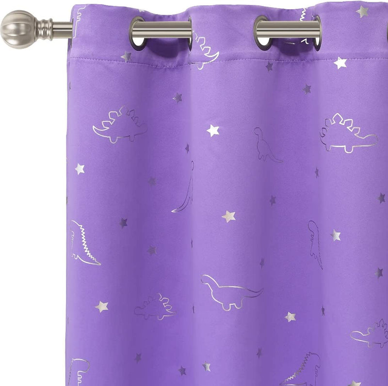 LORDTEX Dinosaur and Star Foil Print Blackout Curtains for Kids Room - Thermal Insulated Curtains Noise Reducing Window Drapes for Boys and Girls Bedroom, 42 X 84 Inch, Grey, Set of 2 Panels Home & Garden > Decor > Window Treatments > Curtains & Drapes LORDTEX Lilac 42 x 63 inch 