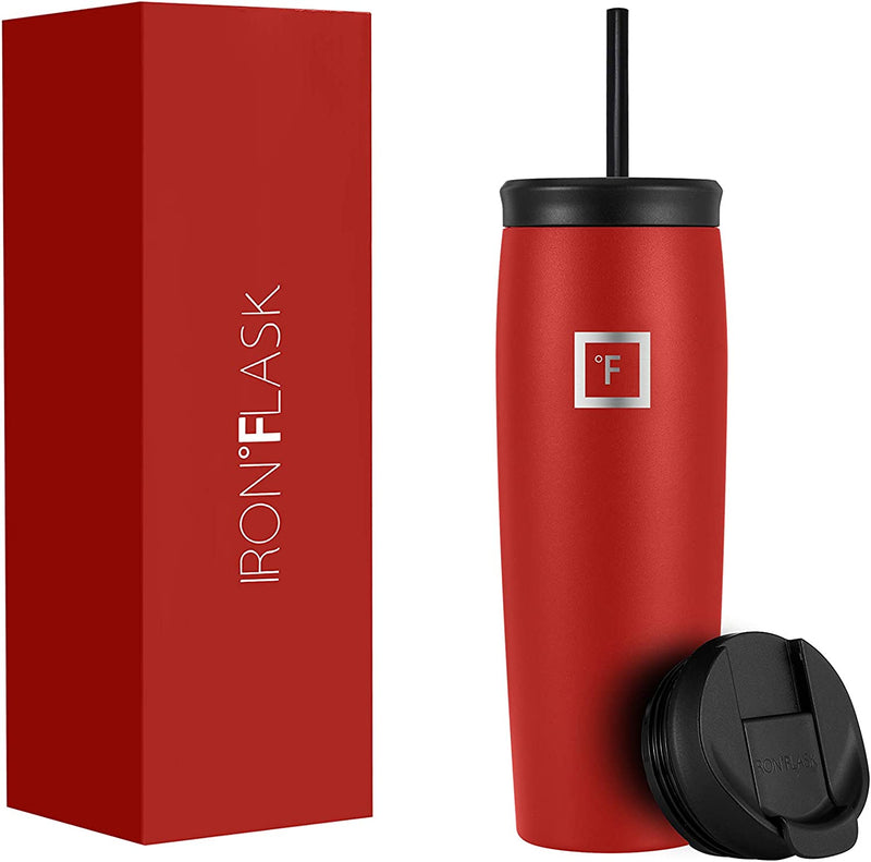 IRON °FLASK Nomad Tumbler - 20 Oz, 2 Lids (Straw/Flip), Vacuum Insulated Stainless Steel Bottle, Double Walled, Thermo Coffee Travel Mug, Water Metal Canteen Home & Garden > Kitchen & Dining > Tableware > Drinkware IRON °FLASK Fire Red 24.0 ounces 