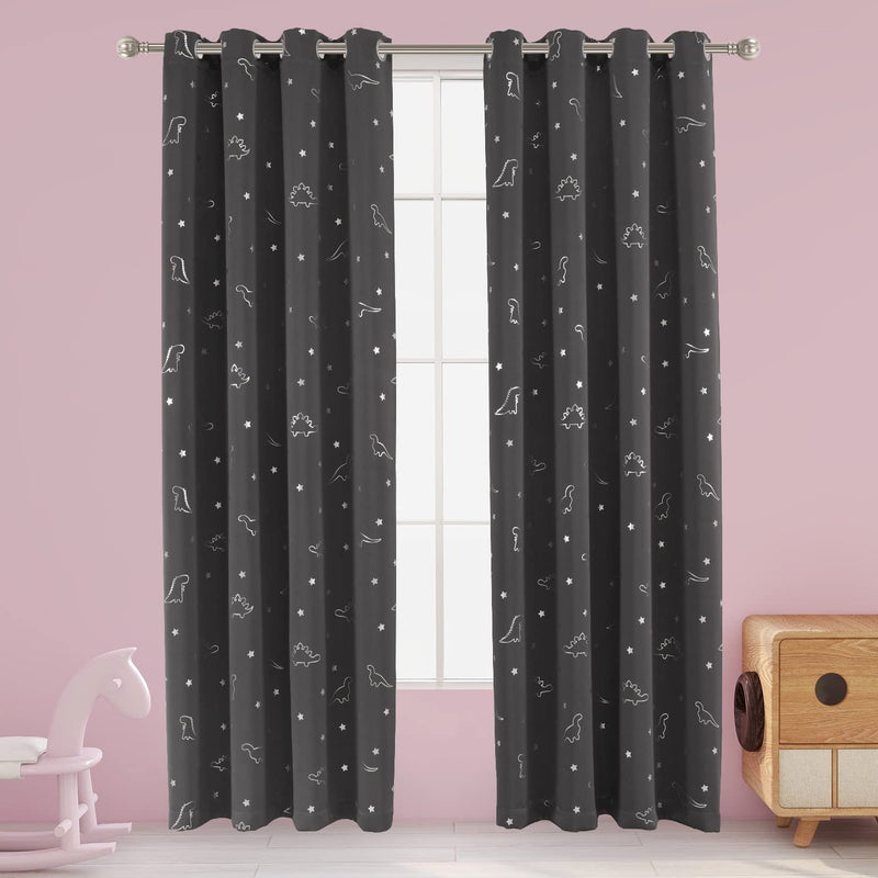 LORDTEX Dinosaur and Star Foil Print Blackout Curtains for Kids Room - Thermal Insulated Curtains Noise Reducing Window Drapes for Boys and Girls Bedroom, 42 X 84 Inch, Grey, Set of 2 Panels Home & Garden > Decor > Window Treatments > Curtains & Drapes LORDTEX Grey 52 x 108 inch 