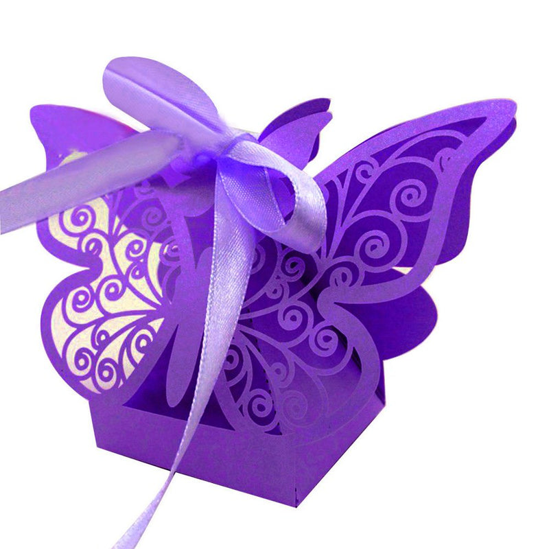 New 50Pcs Laser Cut Big Butterfly Wedding Favor Box Candy Box Gift Box Wedding Favors Event Party Supplies Wedding Decoration (Red) Arts & Entertainment > Party & Celebration > Party Supplies Barka Ave Dark Purple  