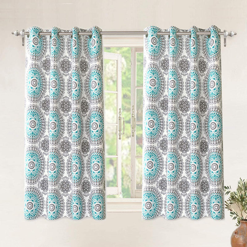 Driftaway Bella Medallion and Floral Pattern Room Darkening and Thermal Insulated Grommet Window Curtains 2 Panels Each 52 Inch by 54 Inch Aqua and Gray Home & Garden > Decor > Window Treatments > Curtains & Drapes DriftAway Aqua/Gray 52"x63" 