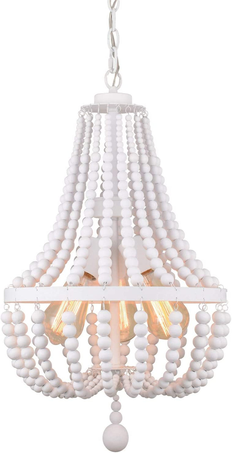ALICE HOUSE 14.2" Wood Bead Chandeliers, Rustic White Finish, 3 Light Wood Beaded Pendant Light for Dining Room, Kitchen, Entryway and Bedroom, ETL Listed, AL9031-P3 Home & Garden > Lighting > Lighting Fixtures ALICE HOUSE   